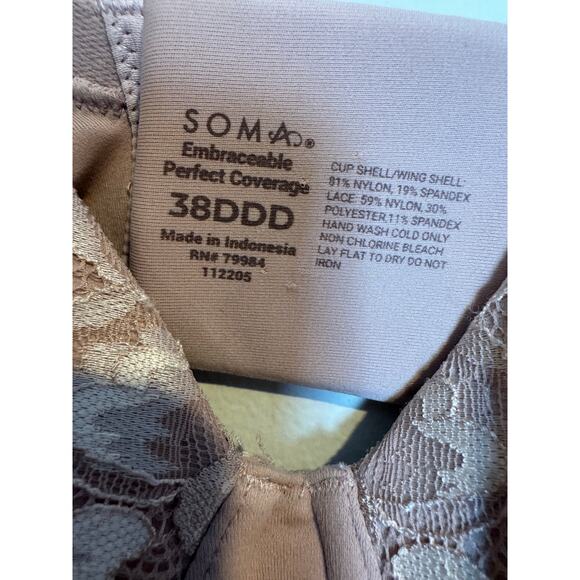 Soma Embraceable Perfect Coverage Beige Lace Bra Size 38 DDD - Picture 4 of 4